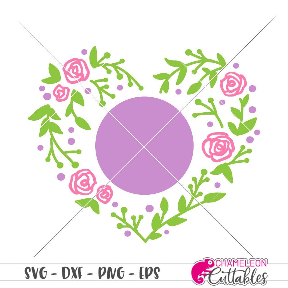 Download Heart With Flowers Monogram Frame Svg Png Dxf Eps Chameleon Cuttables Llc Chameleon Cuttables Llc