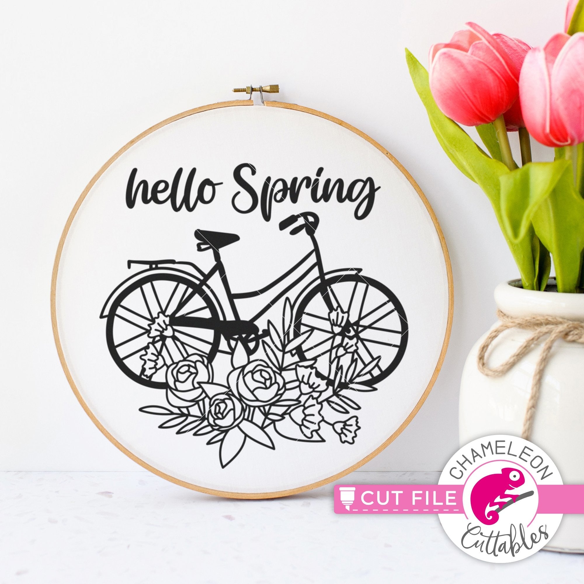 Download Hello Spring Bicycle With Flowers Svg Png Dxf Eps Jpeg Chameleon Cuttables Llc Chameleon Cuttables Llc