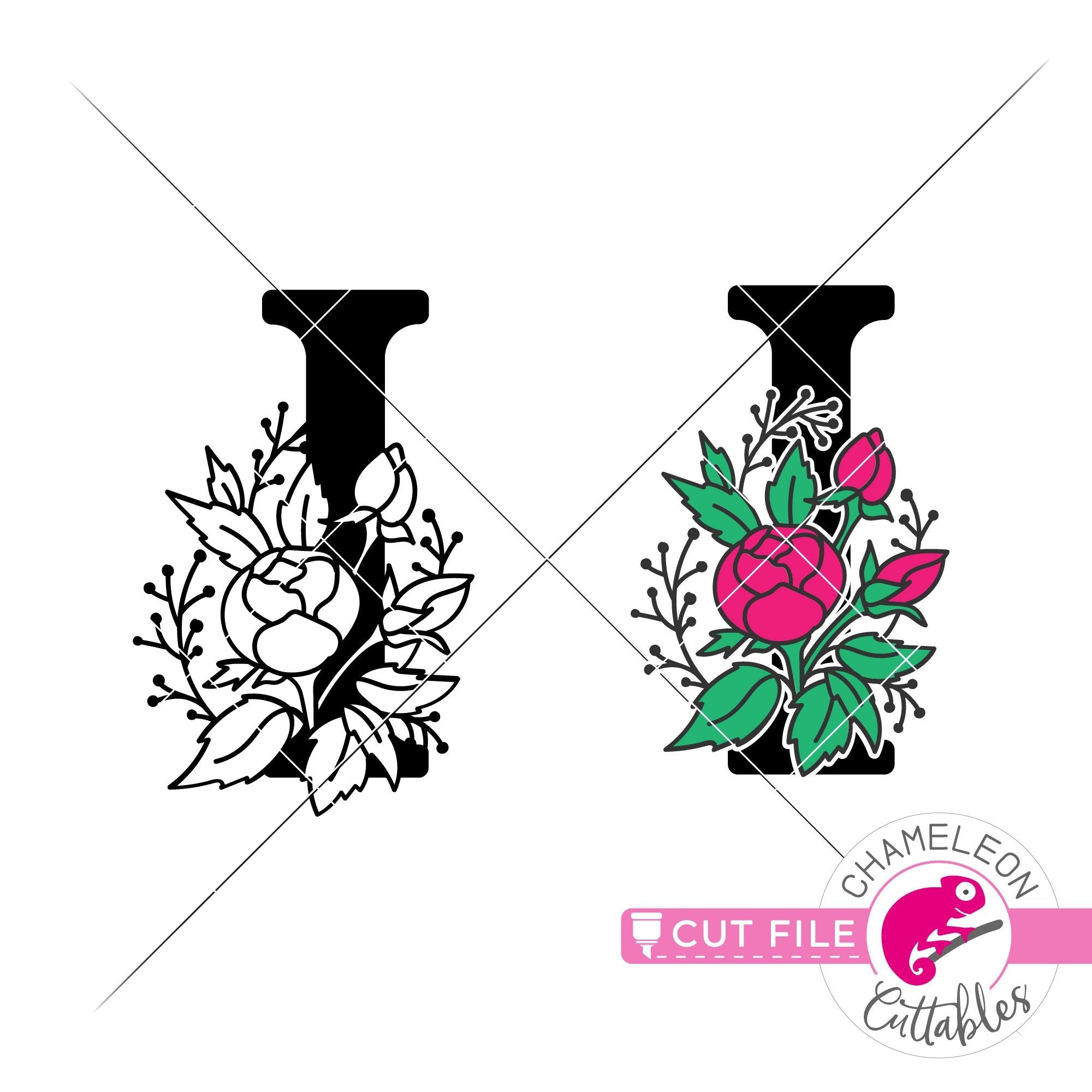 Download I Floral Monogram Letter With Flowers Svg Png Dxf Eps Jpeg Chameleon Cuttables Llc Chameleon Cuttables Llc