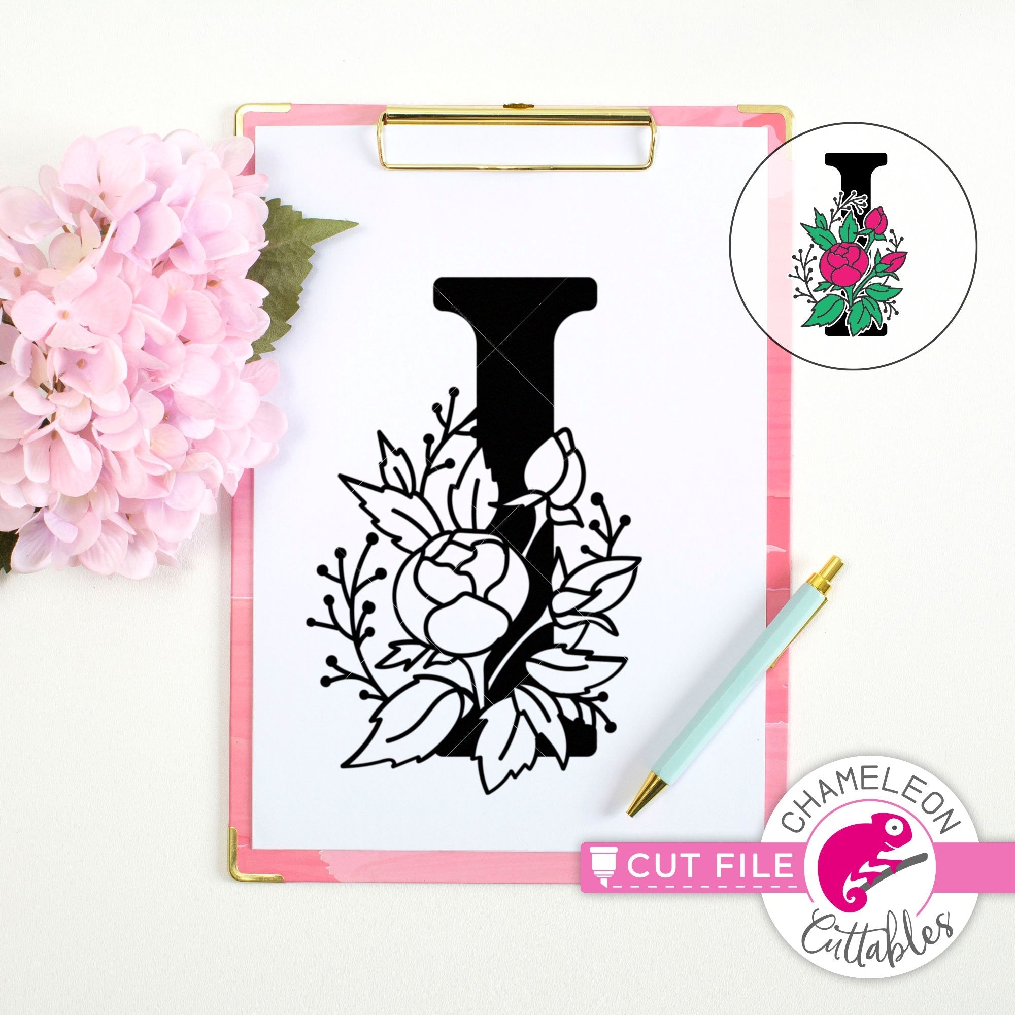 Download I Floral Monogram Letter With Flowers Svg Png Dxf Eps Jpeg Chameleon Cuttables Llc Chameleon Cuttables Llc