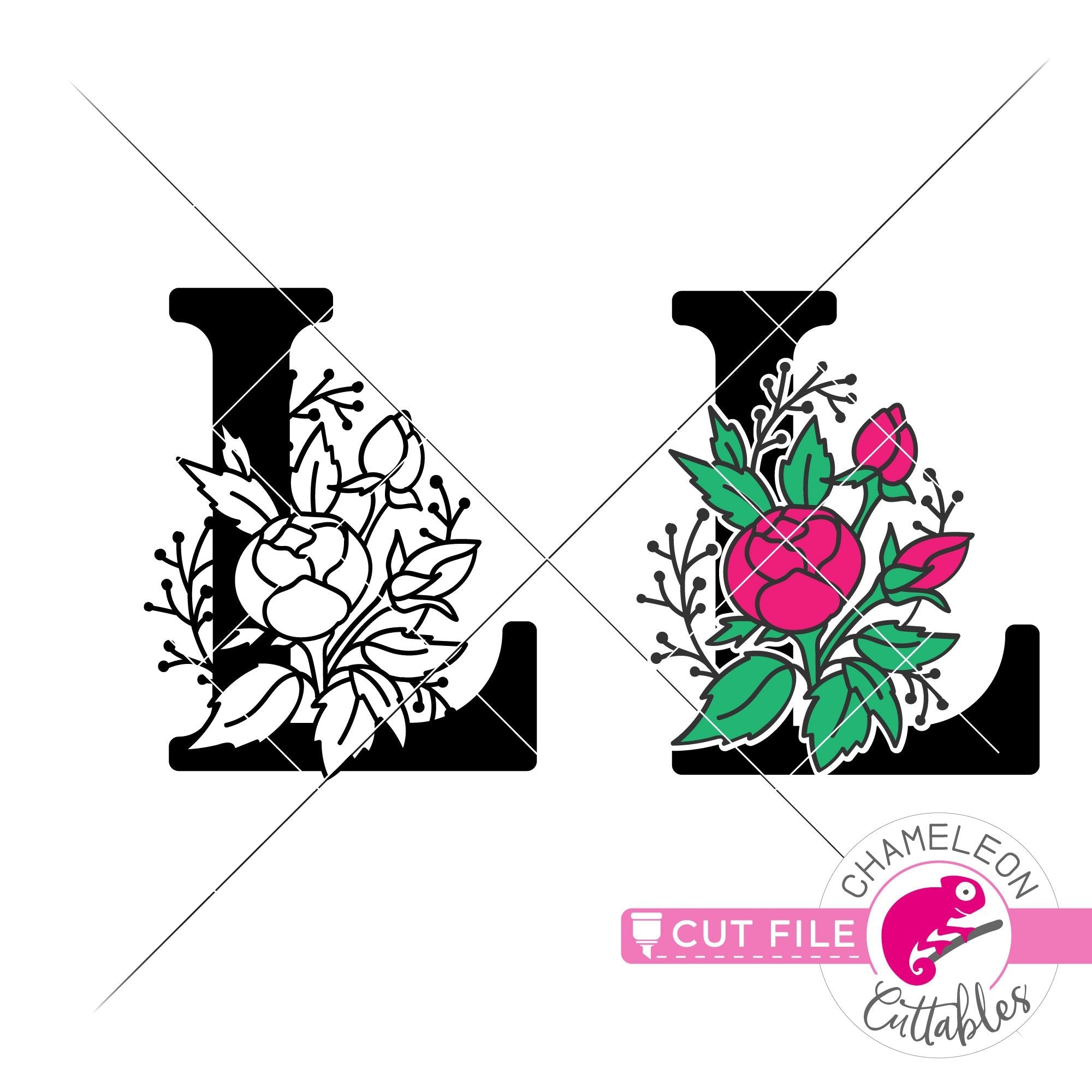 Download L Floral Monogram Letter With Flowers Svg Png Dxf Eps Jpeg Chameleon Cuttables Llc Chameleon Cuttables Llc