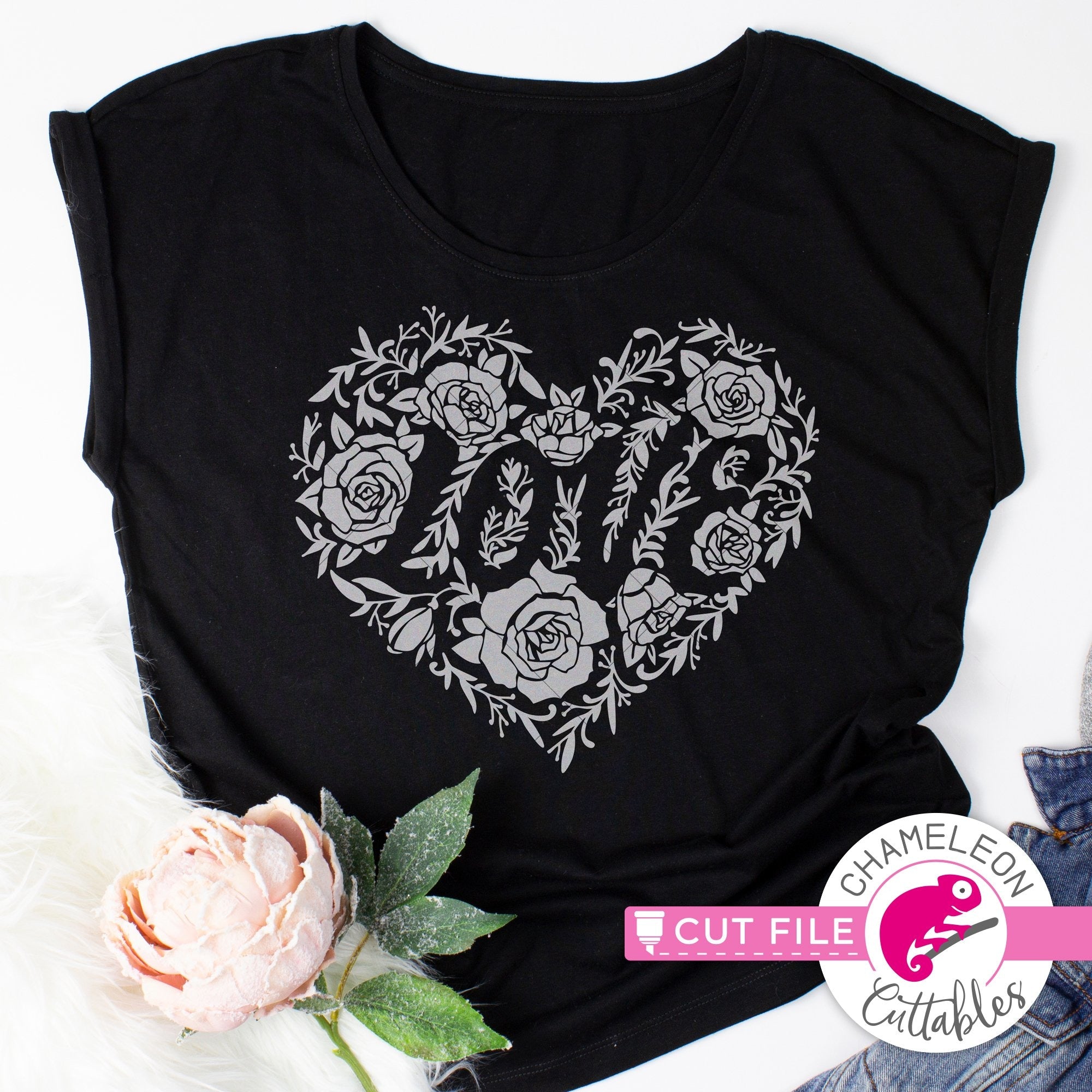 Download Love Heart With Roses Knockout Svg Png Dxf Eps Jpeg Chameleon Cuttables Llc Chameleon Cuttables Llc