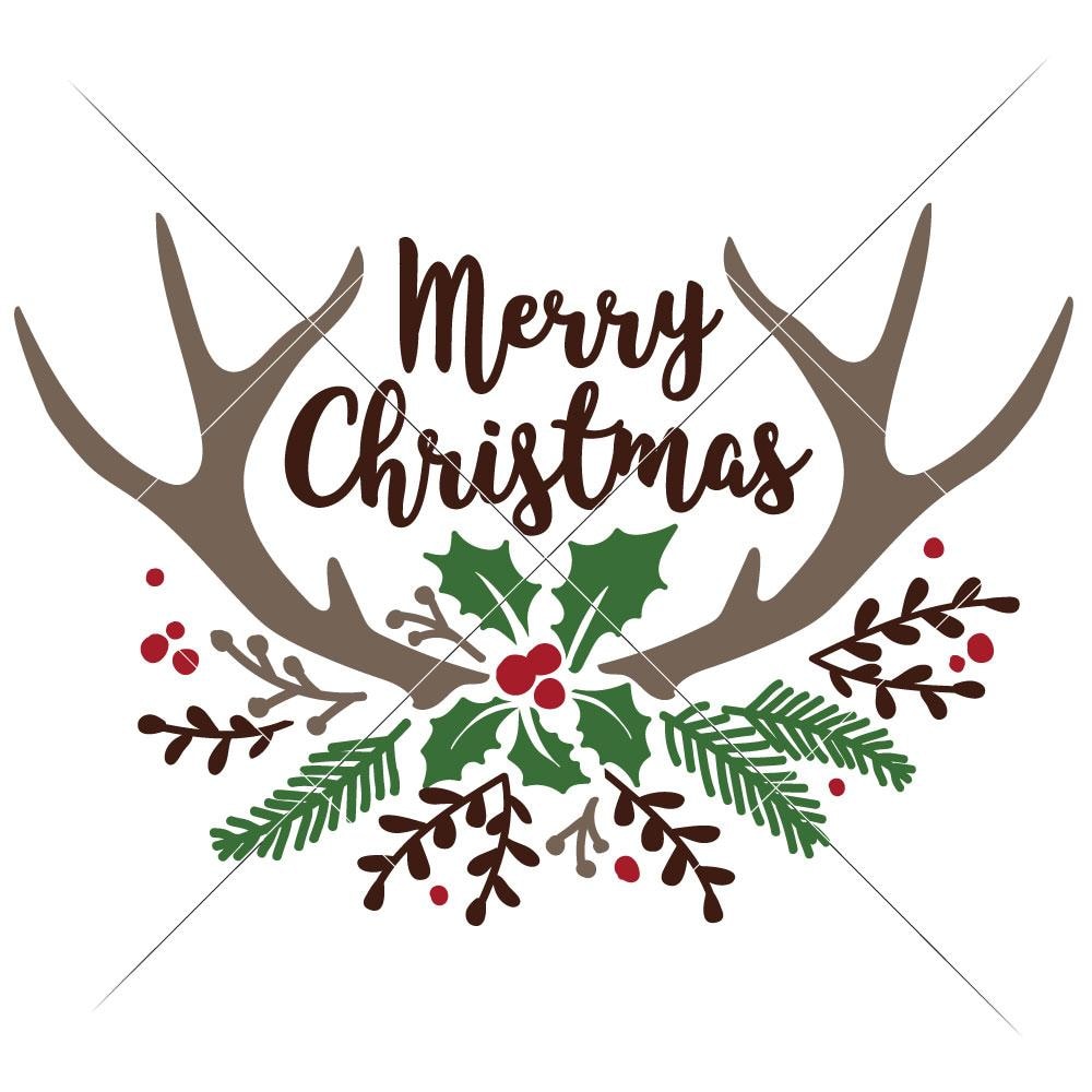 Download Merry Christmas Antlers With Fir And Mistletoe Svg Png Dxf Eps Chameleon Cuttables Llc Chameleon Cuttables Llc
