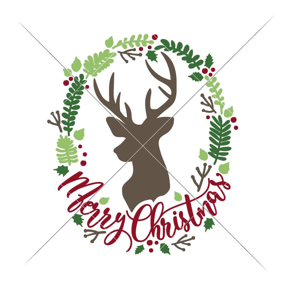 Download Merry Christmas Deer Wreath svg png dxf eps | Chameleon ...