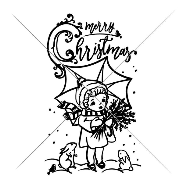 Merry Christmas Girl With Umbrella Svg Png Dxf Eps Chameleon Cuttables Llc