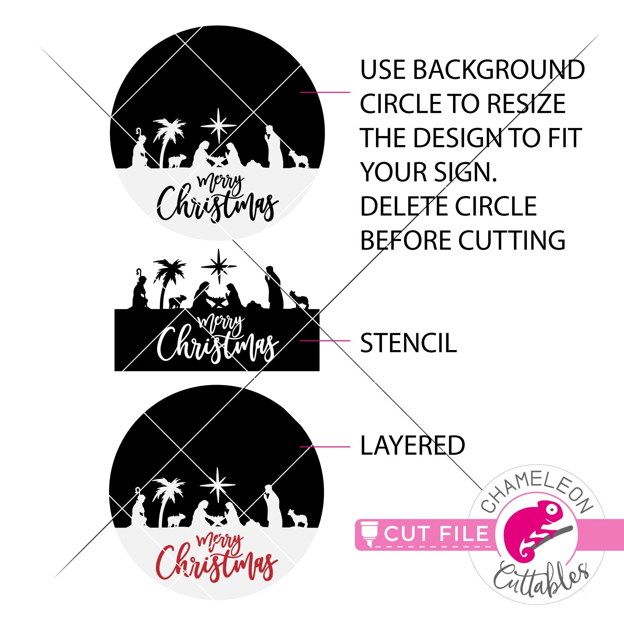 Merry Christmas Nativity Scene For Round Sign Svg Png Dxf Eps Jpeg Chameleon Cuttables Llc Chameleon Cuttables Llc