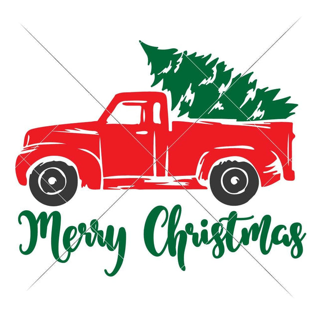 Download Merry Christmas Red Truck with Tree svg png dxf eps ...