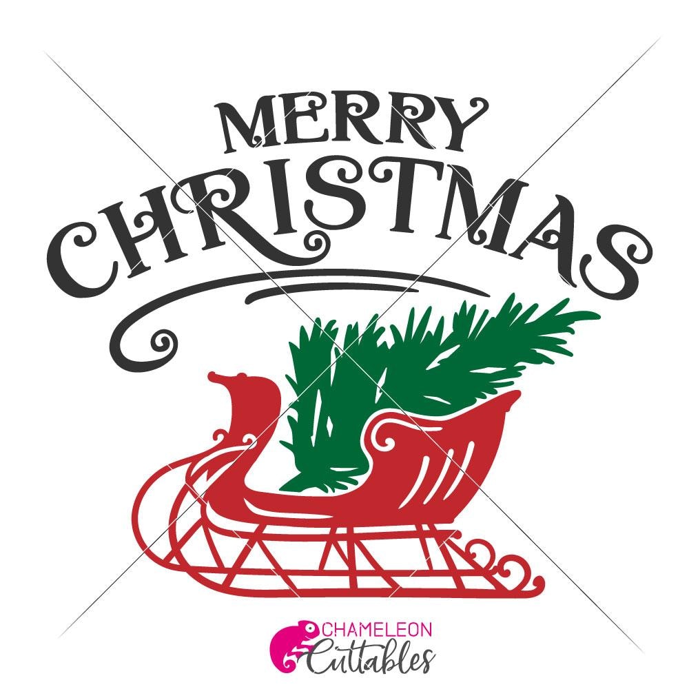 Download Merry Christmas Sleigh With Tree Svg Png Dxf Eps Chameleon Cuttables Llc Chameleon Cuttables Llc