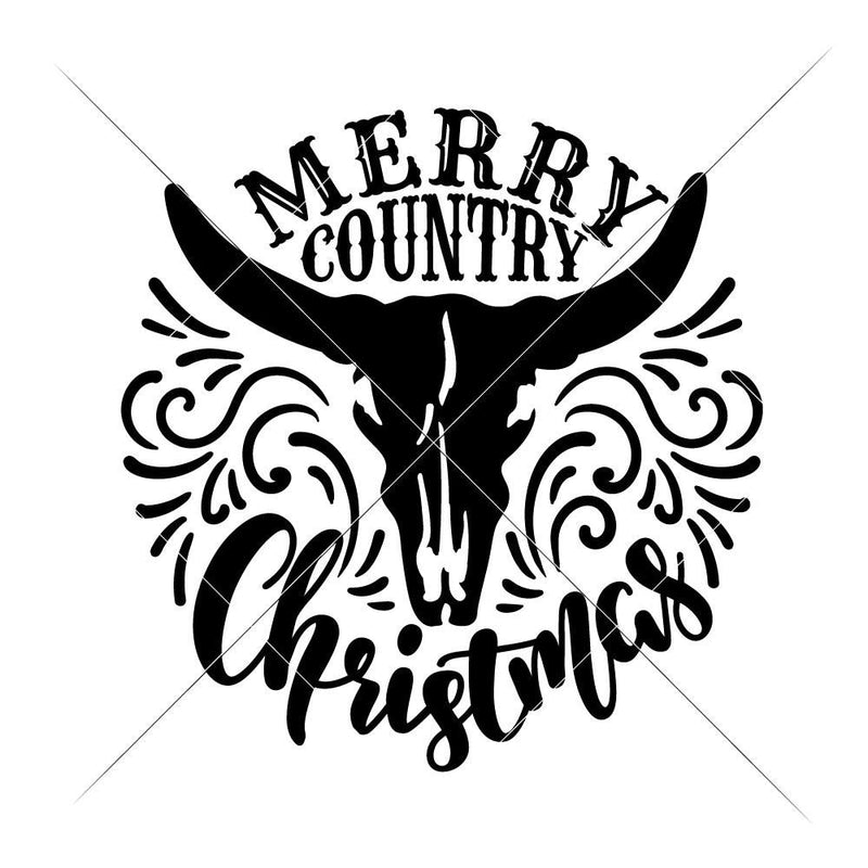 Merry Country Christmas Cow Skull Svg Png Dxf Eps Chameleon Cuttables Llc