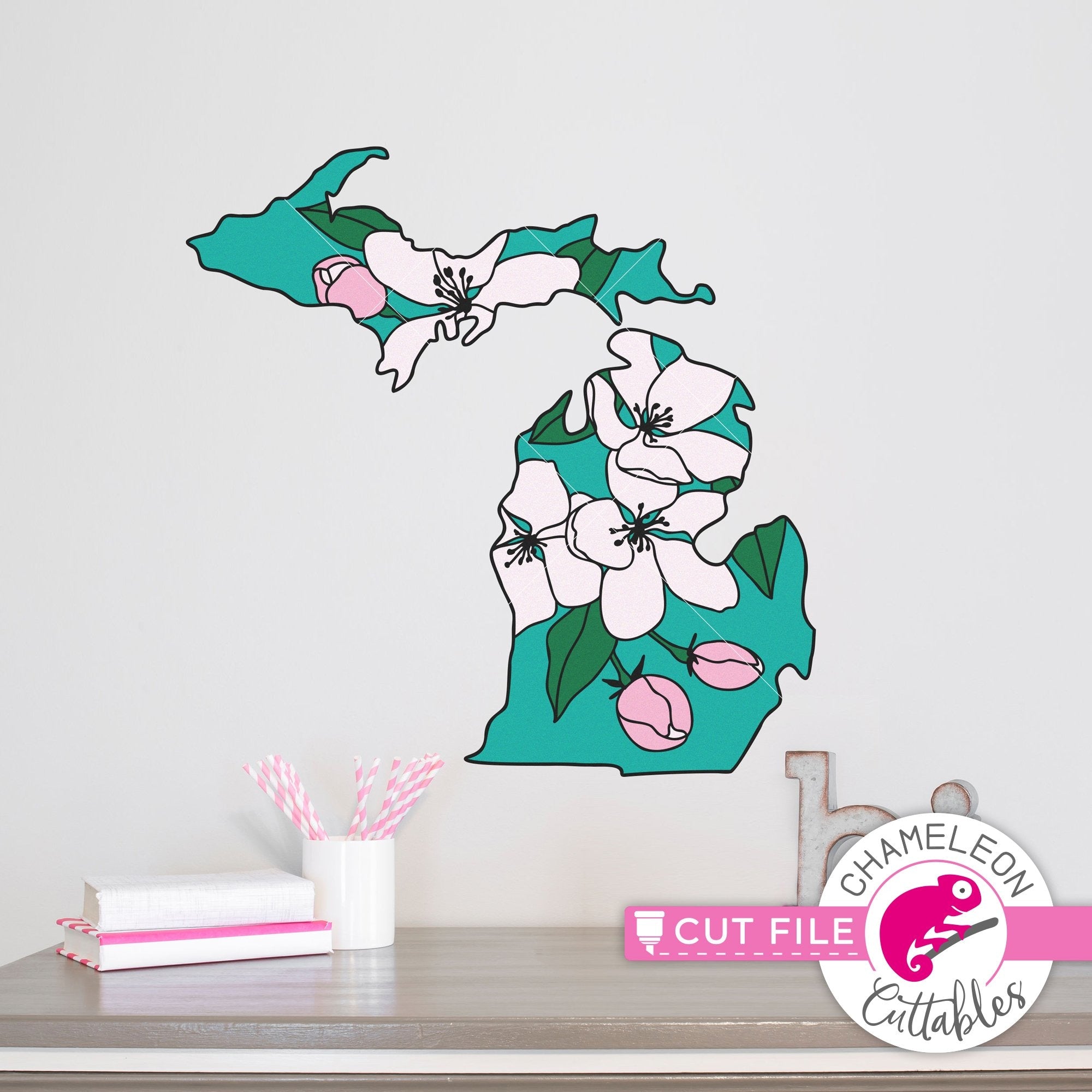 Michigan state flower apple blossom layered svg png dxf ...