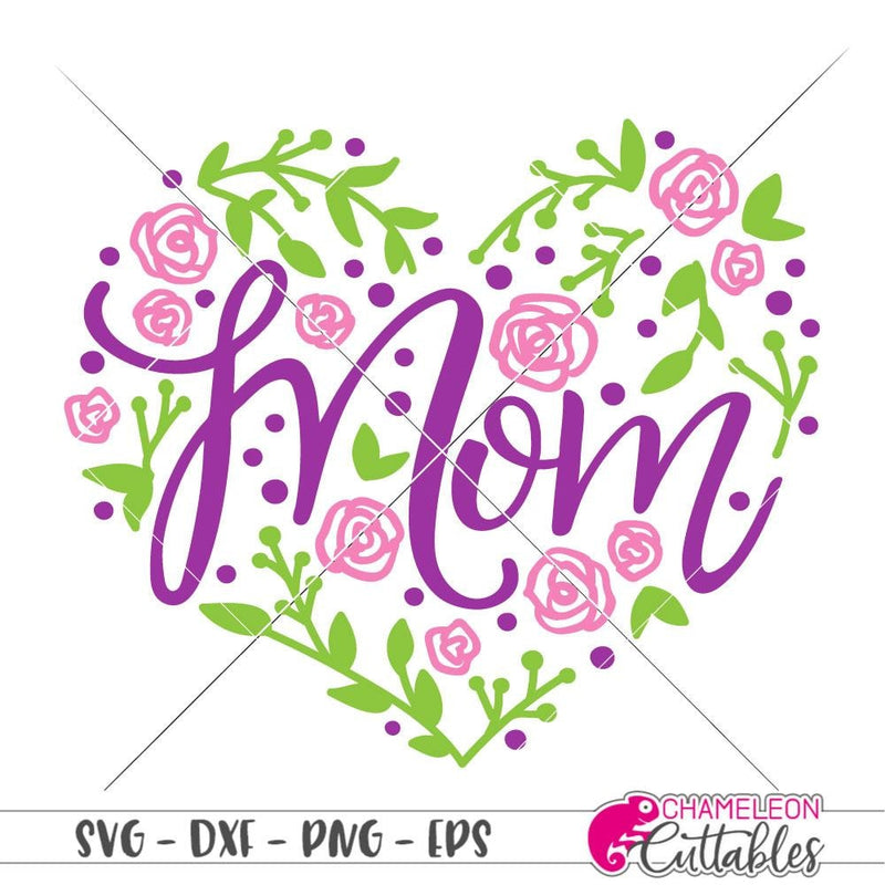 Download Mom Heart with Roses svg png dxf eps | Chameleon Cuttables LLC