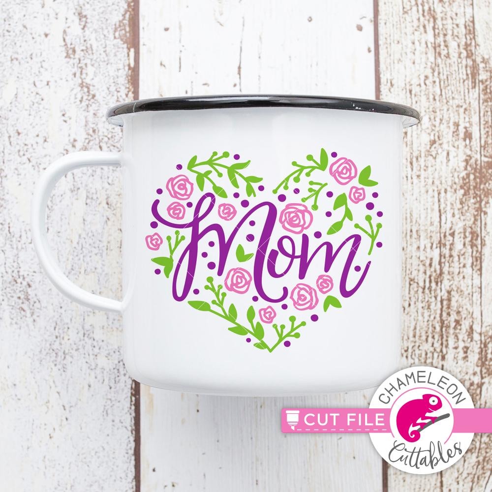 Mom Heart with Roses svg png dxf eps | Chameleon Cuttables LLC