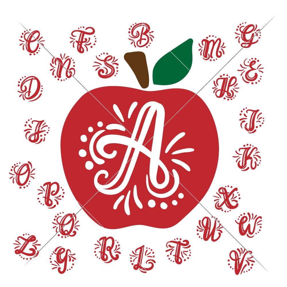 Download Monogram Letter Initials with Apple svg png dxf | Chameleon Cuttables LLC