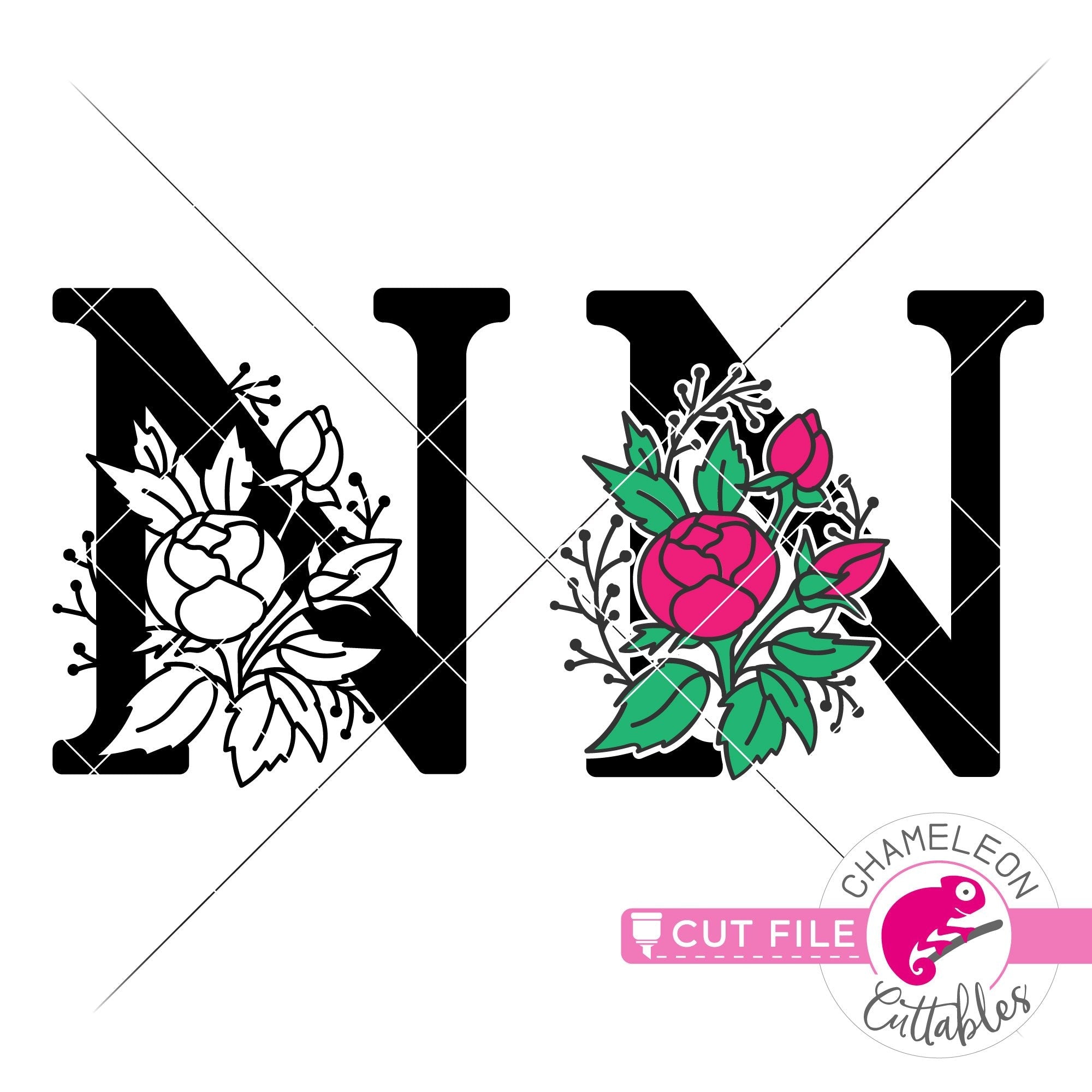 Download N Floral Monogram Letter With Flowers Svg Png Dxf Eps Jpeg Chameleon Cuttables Llc Chameleon Cuttables Llc