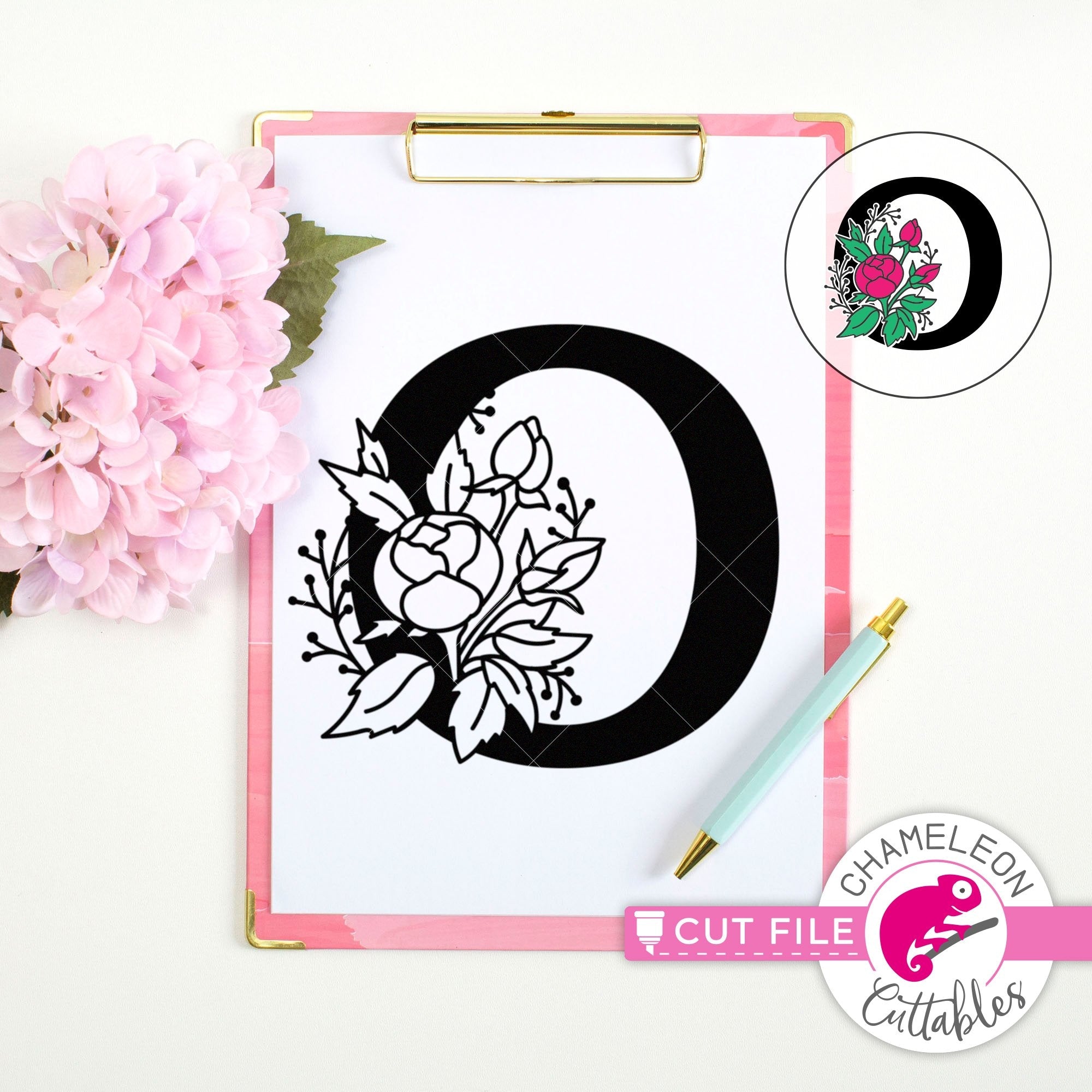 O Floral Monogram Letter With Flowers Svg Png Dxf Eps Jpeg Chameleon Cuttables Llc Chameleon Cuttables Llc