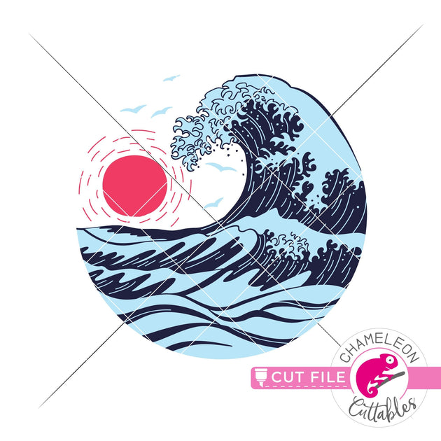 Download Ocean wave sunset drawing circle layered svg png dxf eps ...