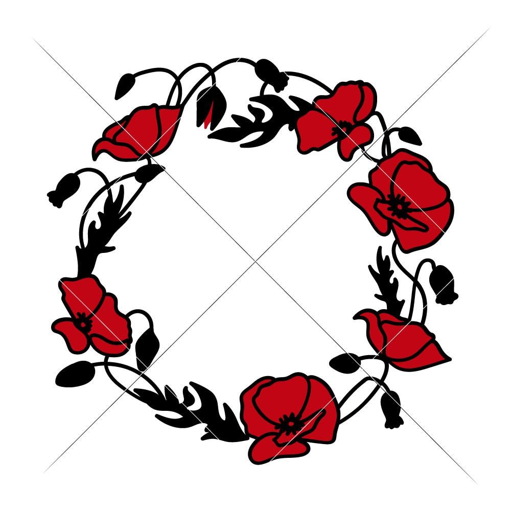 Download Poppy Flower Wreath svg png dxf eps | Chameleon Cuttables LLC