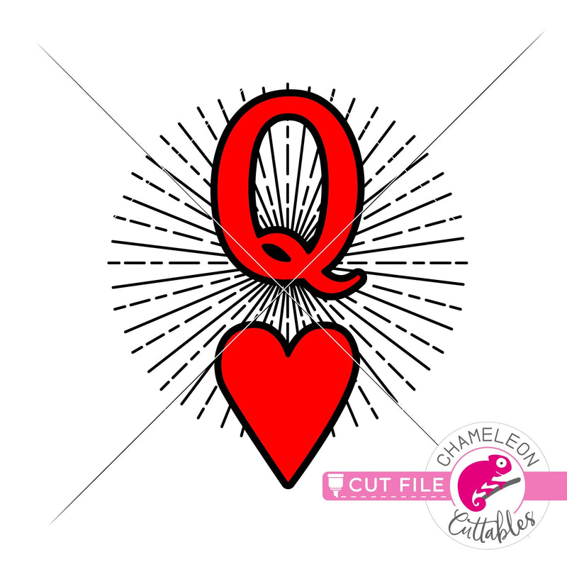 Queen Of Hearts Card Rays Valentine S Day Svg Png Dxf Eps Jpeg Chameleon Cuttables Llc