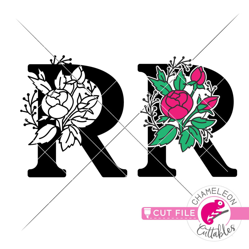 Download R Floral Monogram Letter With Flowers Svg Png Dxf Eps Jpeg Chameleon Cuttables Llc Chameleon Cuttables Llc