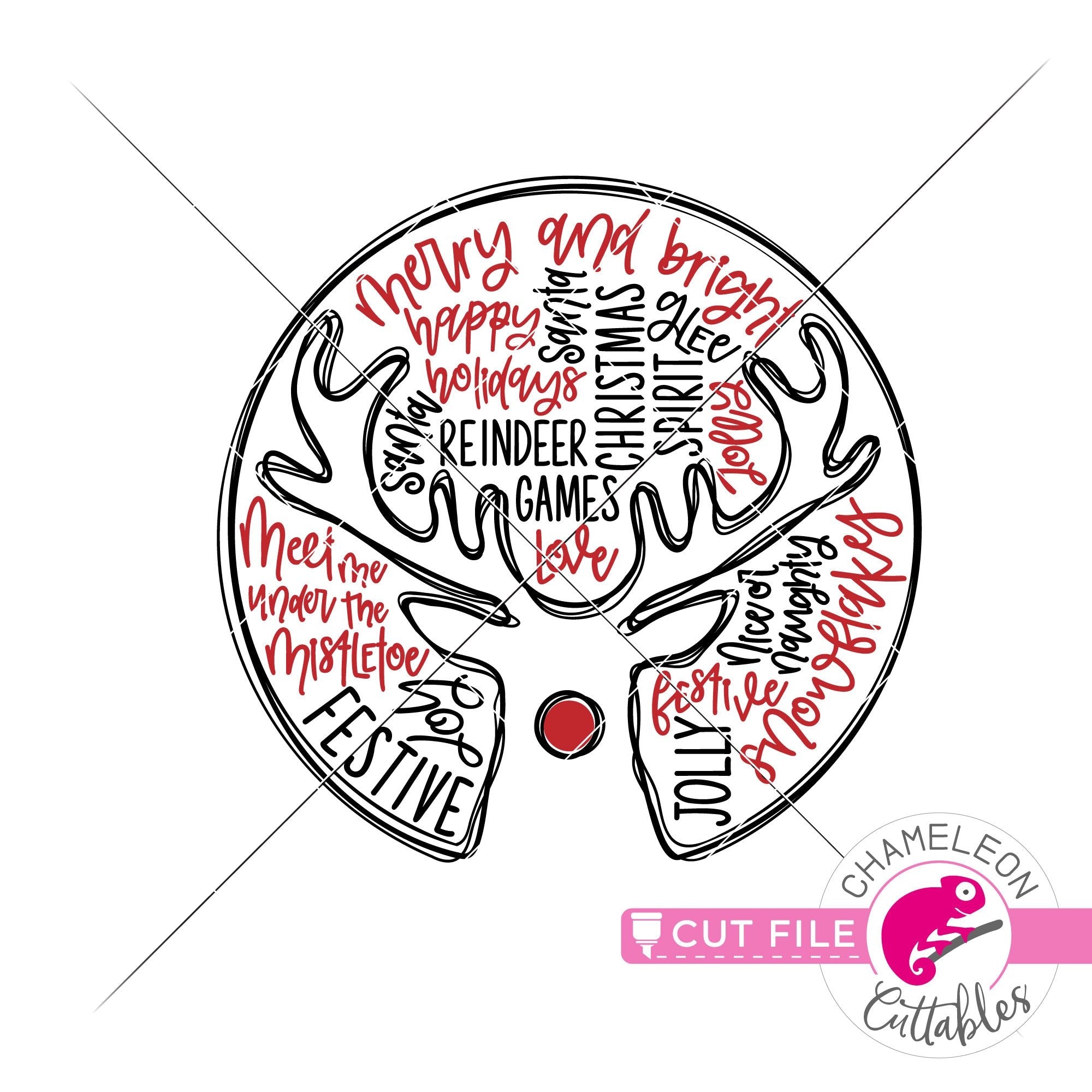 Download Reindeer Word Art Circle Christmas Svg Png Dxf Eps Jpeg Chameleon Cuttables Llc SVG, PNG, EPS, DXF File