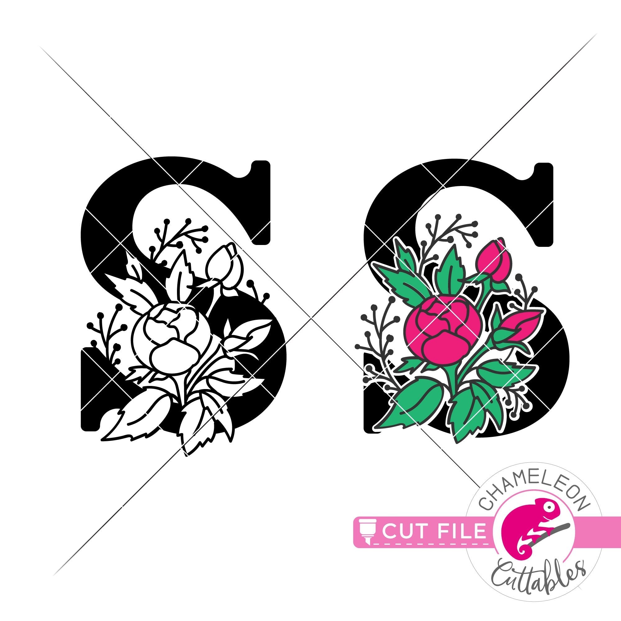 Download S Floral Monogram Letter With Flowers Svg Png Dxf Eps Jpeg Chameleon Cuttables Llc Chameleon Cuttables Llc