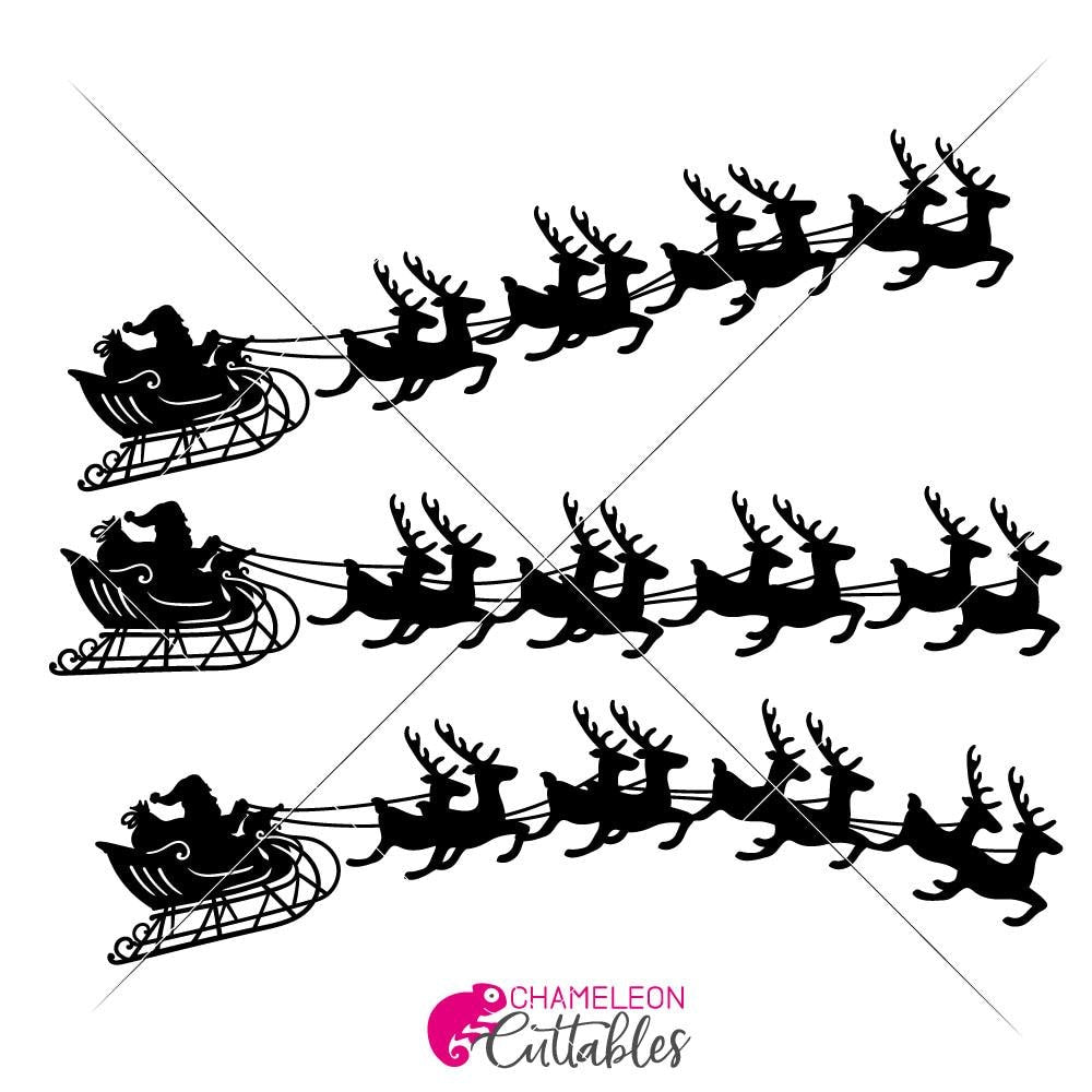 Download Santa Sleigh With Reindeer Svg Png Dxf Eps Chameleon Cuttables Llc Chameleon Cuttables Llc