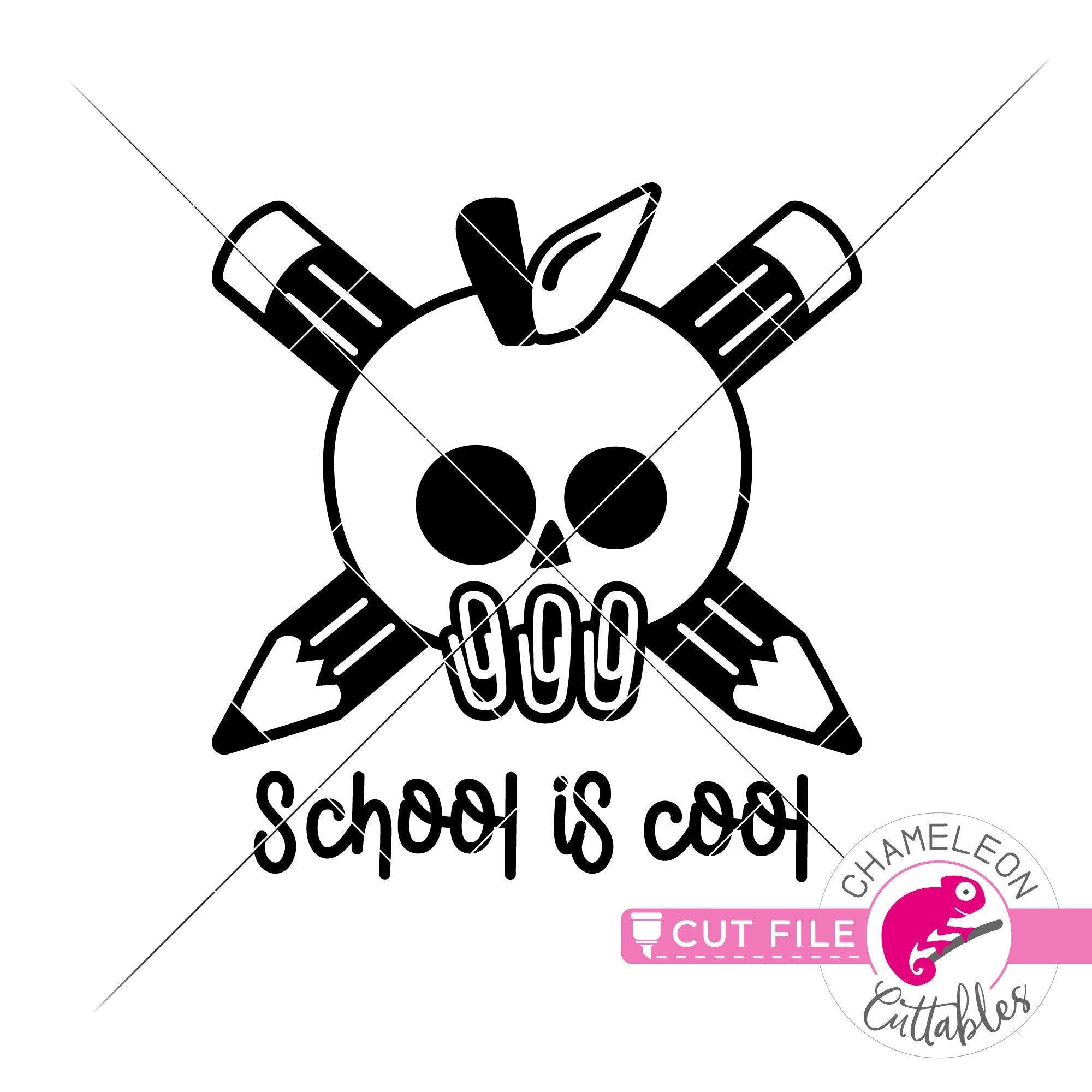 School Is Cool Apple Skull With Pencils Svg Png Dxf Eps Jpeg Chameleon Cuttables Llc Chameleon Cuttables Llc