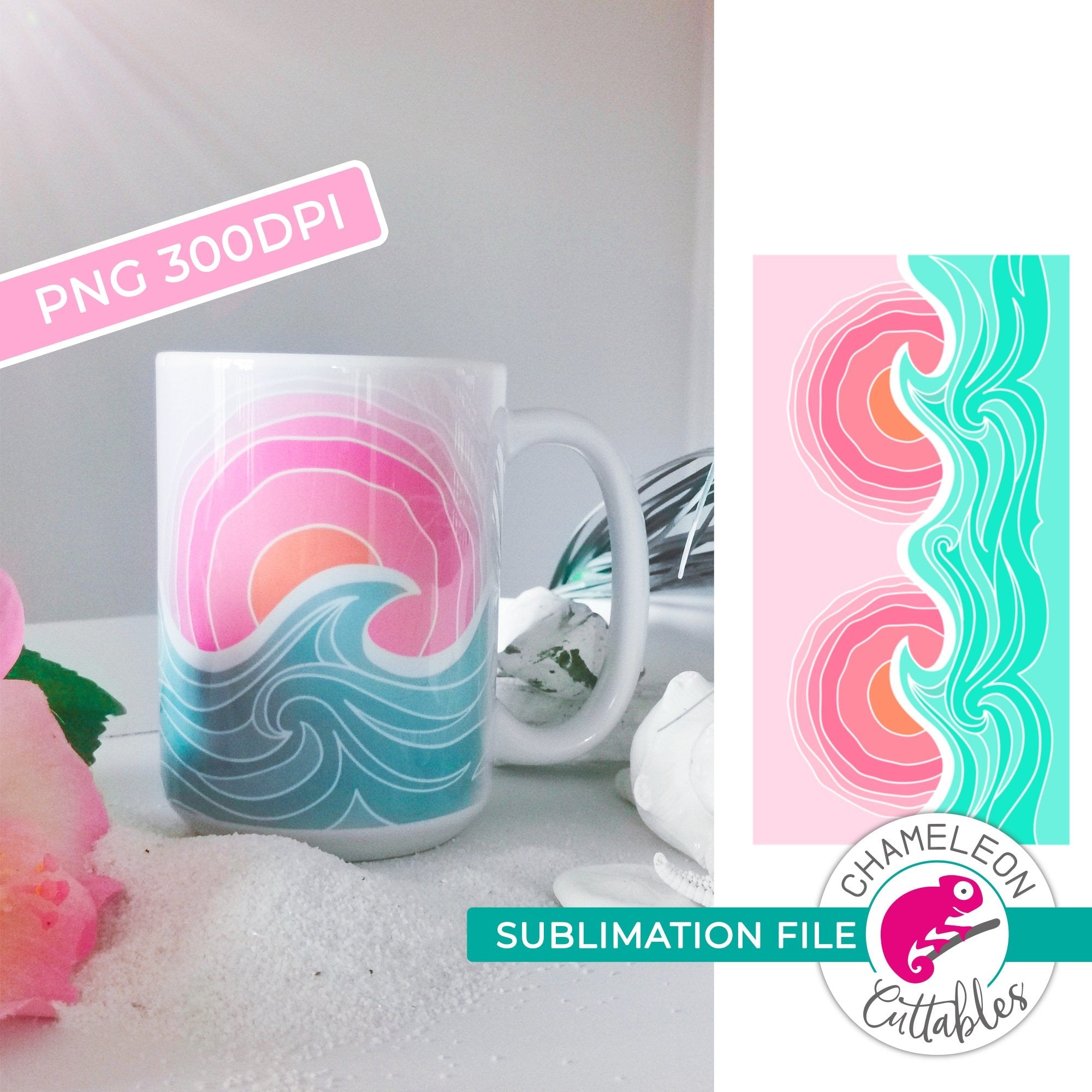 Download Sublimation Design For Mug Ocean Wave Sun Png File Chameleon Cuttables Llc Chameleon Cuttables Llc