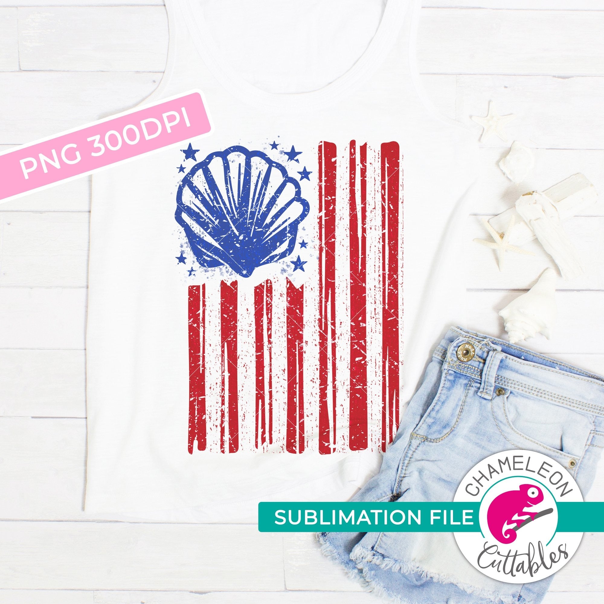 Download Sublimation Design Sea Shell Beach American Flag Patriotic 4th Of July Png File Chameleon Cuttables Chameleon Cuttables Llc