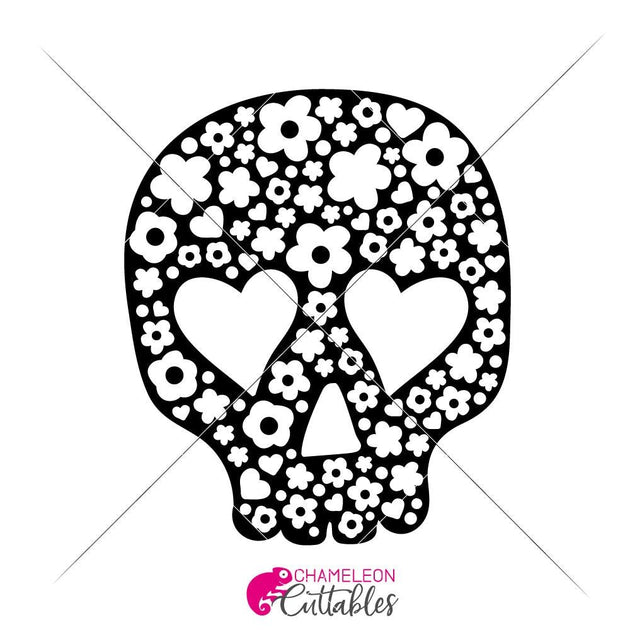 Download Sugar Skull with Flowers and Hearts svg png dxf eps ...