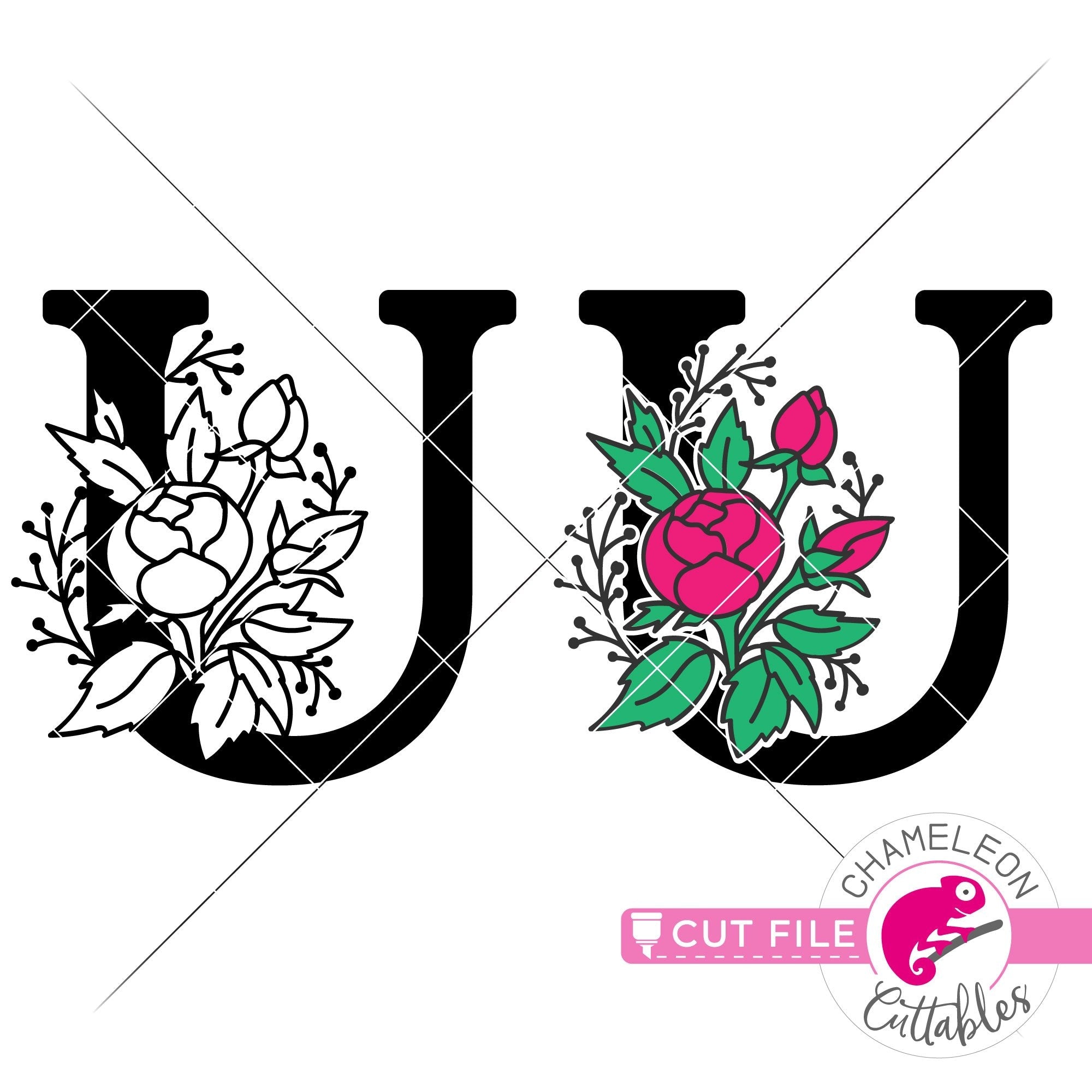 Download U Floral Monogram Letter With Flowers Svg Png Dxf Eps Jpeg Chameleon Cuttables Llc Chameleon Cuttables Llc