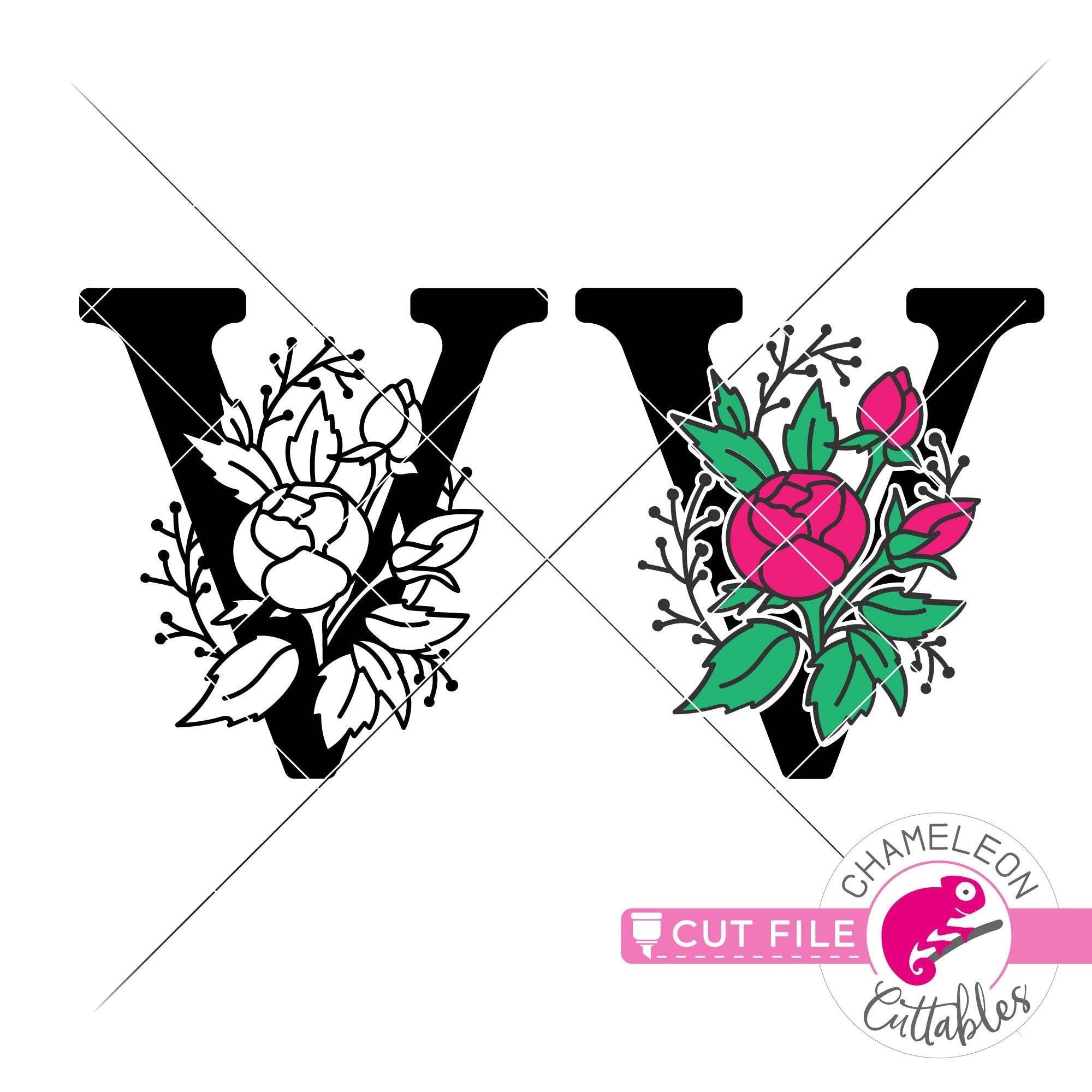 Download V Floral Monogram Letter With Flowers Svg Png Dxf Eps Jpeg Chameleon Cuttables Llc Chameleon Cuttables Llc