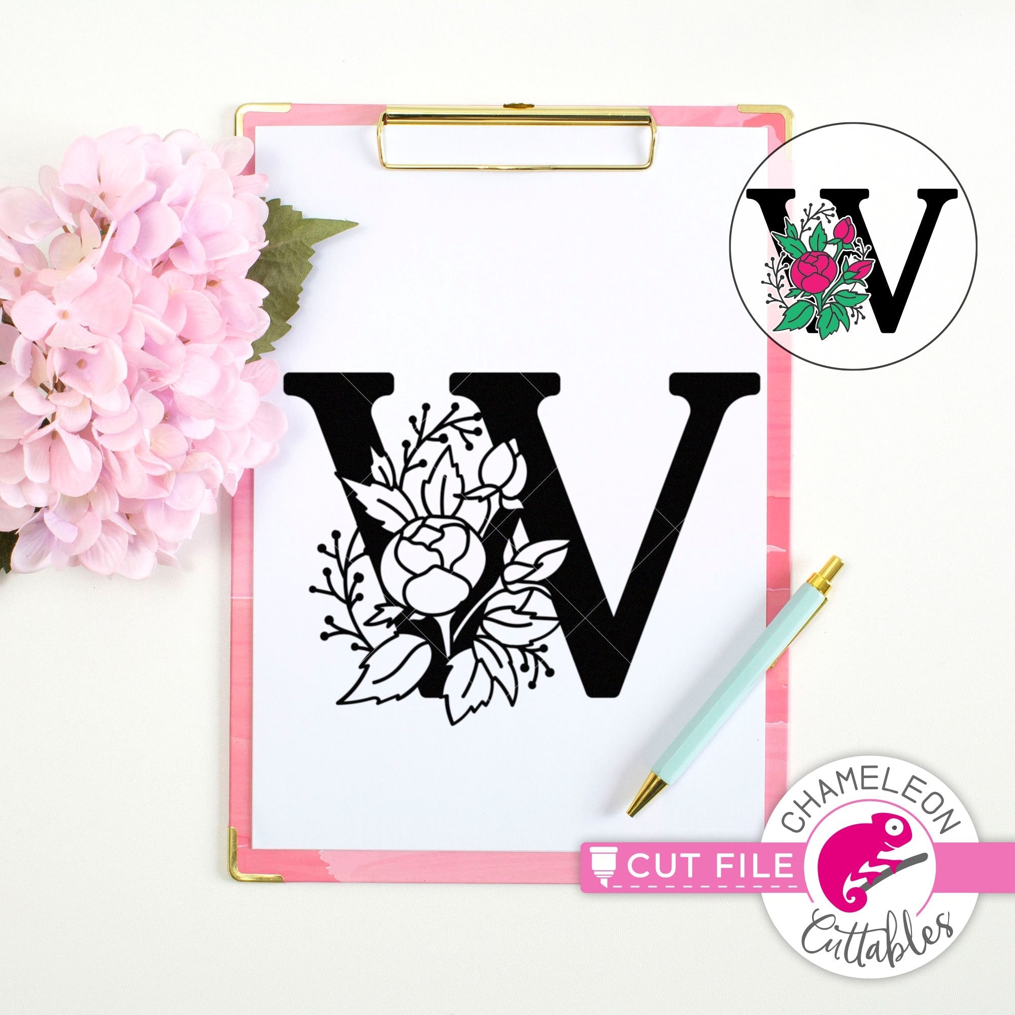 Download W Floral Monogram Letter With Flowers Svg Png Dxf Eps Jpeg Chameleon Cuttables Llc Chameleon Cuttables Llc