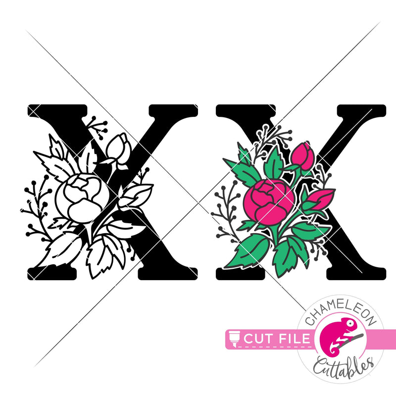 Download X Floral Monogram Letter With Flowers Svg Png Dxf Eps Jpeg Chameleon Cuttables Llc Chameleon Cuttables Llc