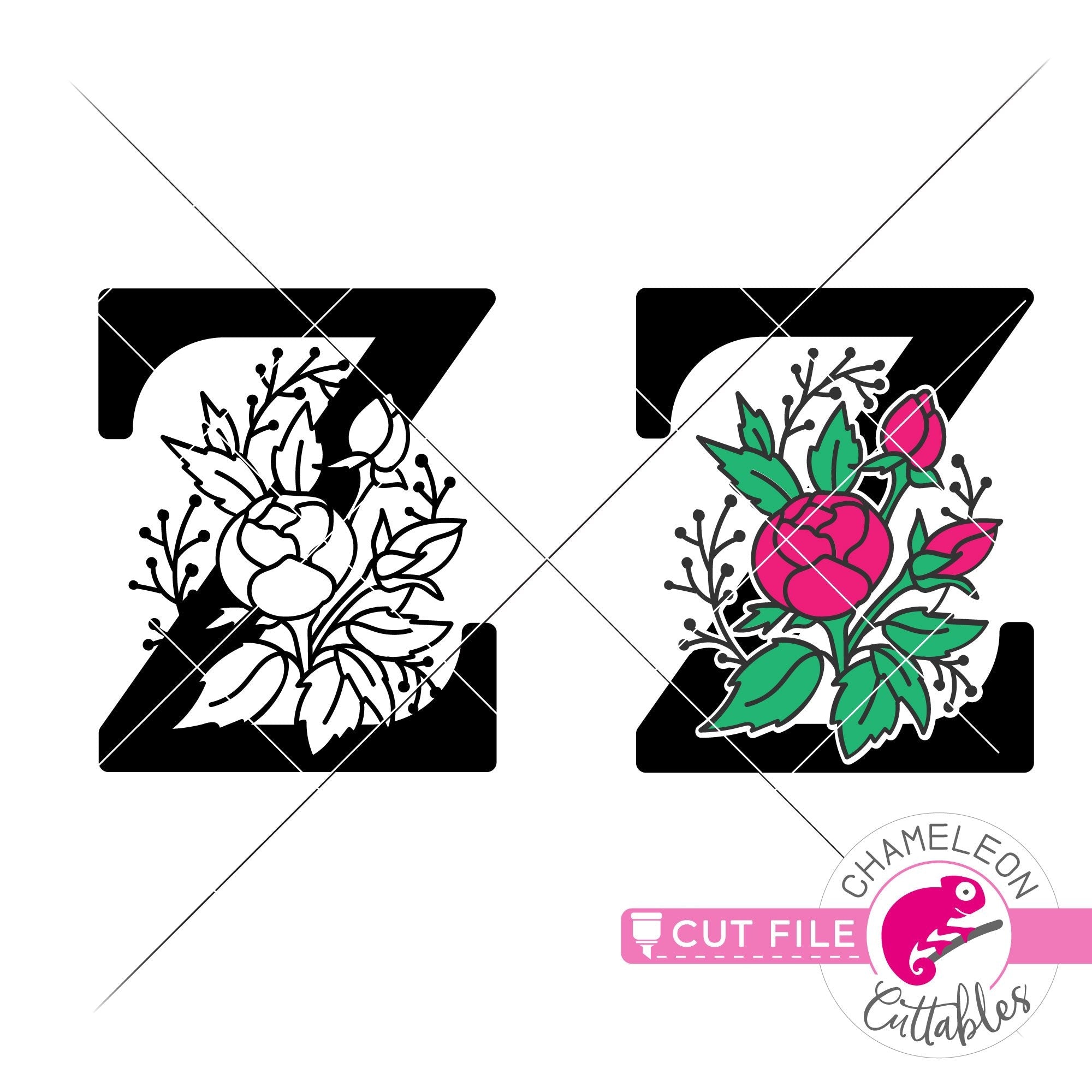 Z Floral Monogram Letter With Flowers Svg Png Dxf Eps Jpeg Chameleon Cuttables Llc Chameleon Cuttables Llc