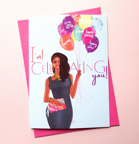 Happy Birthday Card - Girl in Black/Gold – CRWND Illustrations by KDS