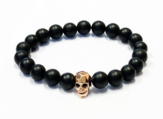 Black Skull - Lava Rock Beads Bracelet - OSFM