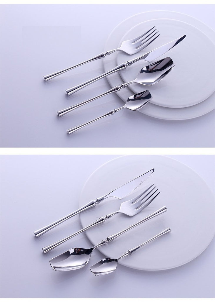 24 Pcs Spindle Silver Mirror Flatware Set