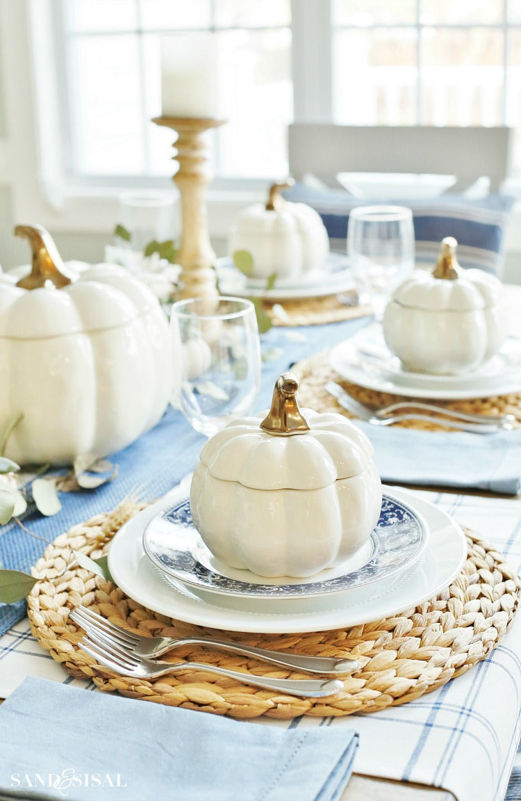 A Blue and White Thanksgiving Table