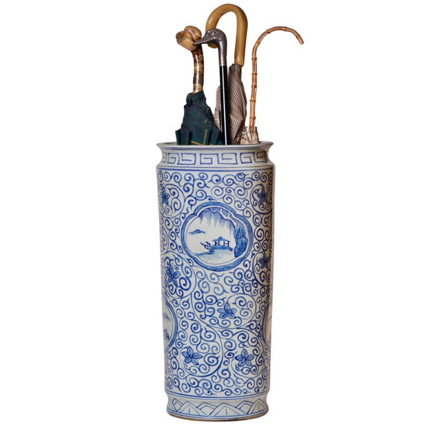 Extra Tall Chinoiserie Rose Medallion Umbrella Stand – House of
