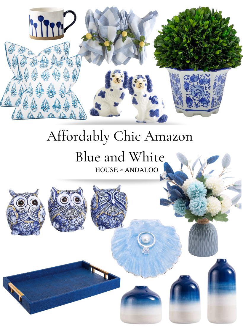 blue and white home decor on Amazon