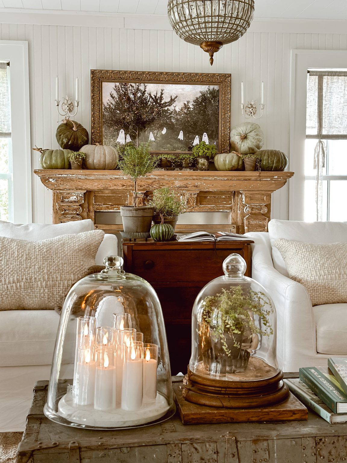 Pumpkins & Greenery Mantle Decor