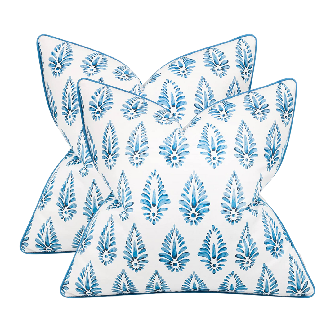 blue and white square throw pillows
