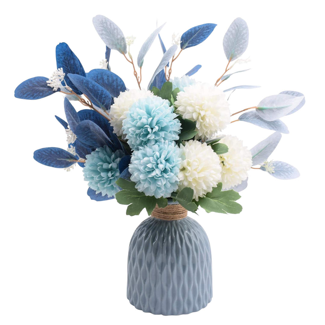 Blue & White Faux Hydrangeas With Vase 
