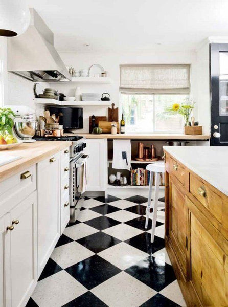 black and white floors