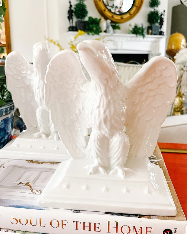 Italian Federal Style White Porcelain Eagle Bookends