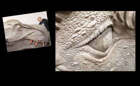 The Making of a Giant Dragon at Prehistoric, sculpting the dragon in Monster clay. Life sized clay sculpt of a giant dragon