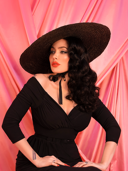PRE-ORDER - Large Vintage Sun Hat in Black | Retro Style Clothing ...