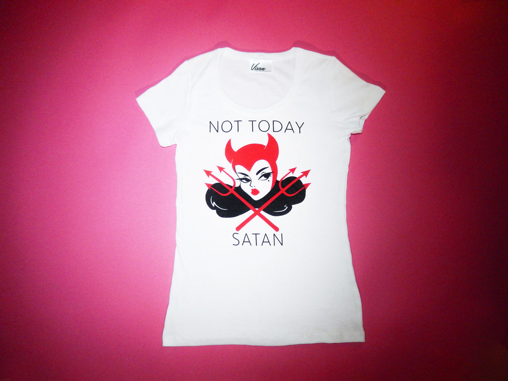 Not Today Satan T Shirt In White Vintage Style Clothing Vixen