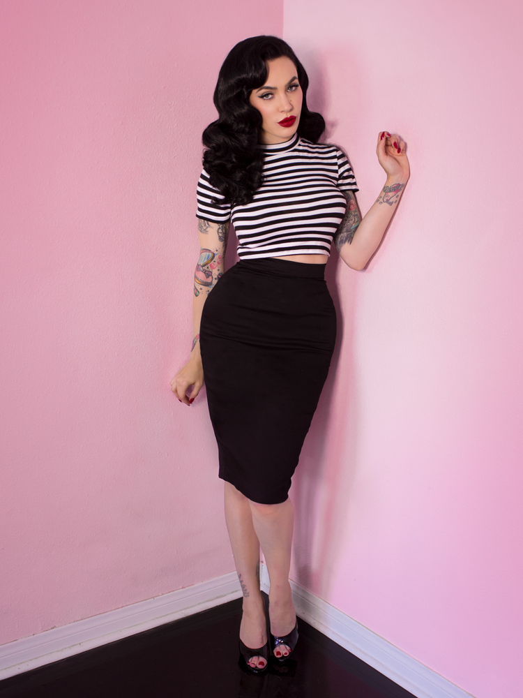 Bad Girl Crop Top in Black and White Stripes | Vintage Era Clothing ...
